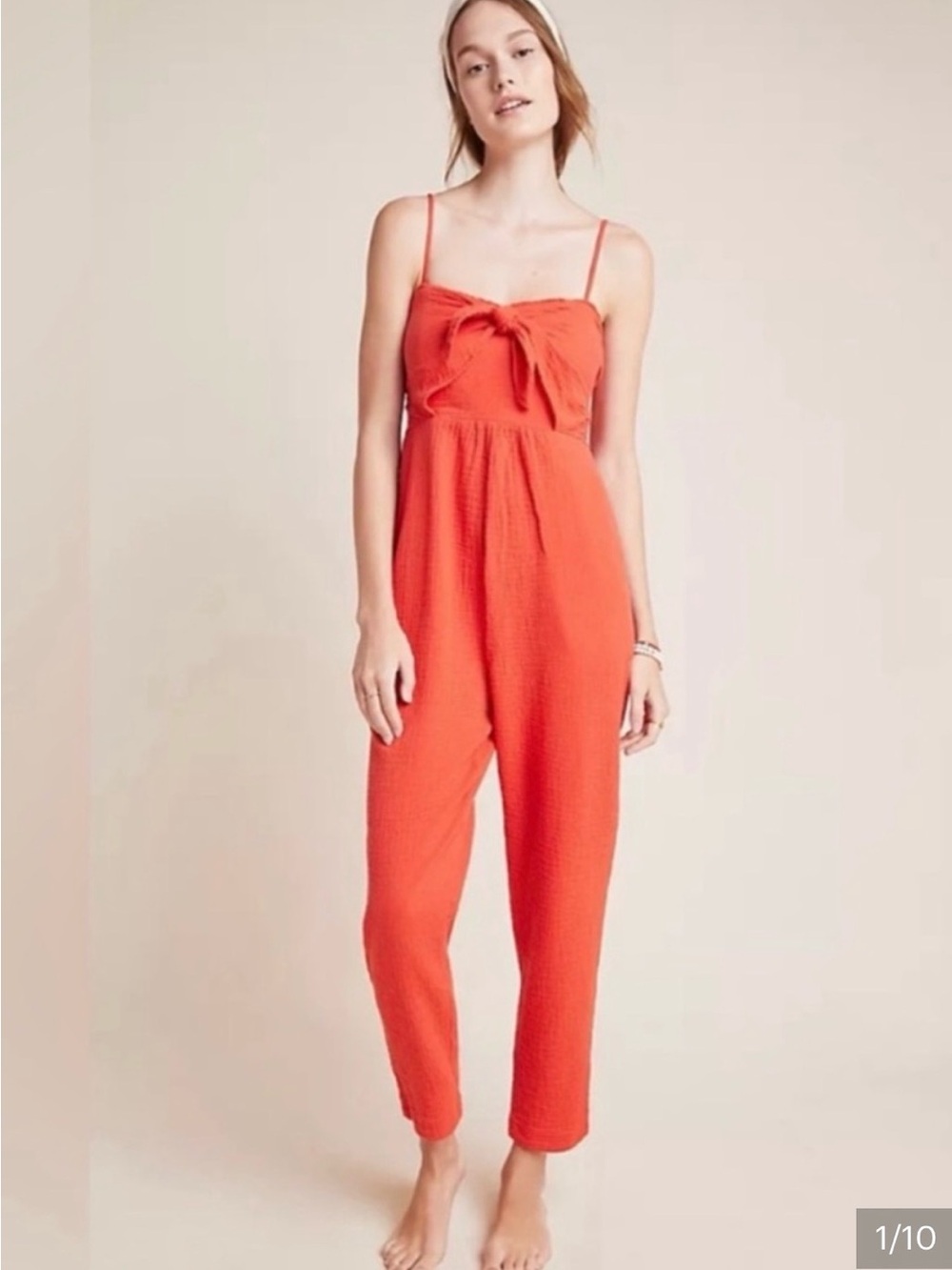 Anthropologie Red Sleeveless Tie-Front Jumpsuit